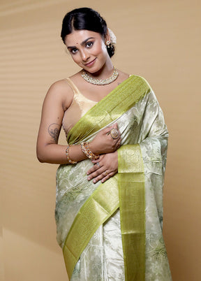 Green Dupion Silk Saree With Blouse Piece