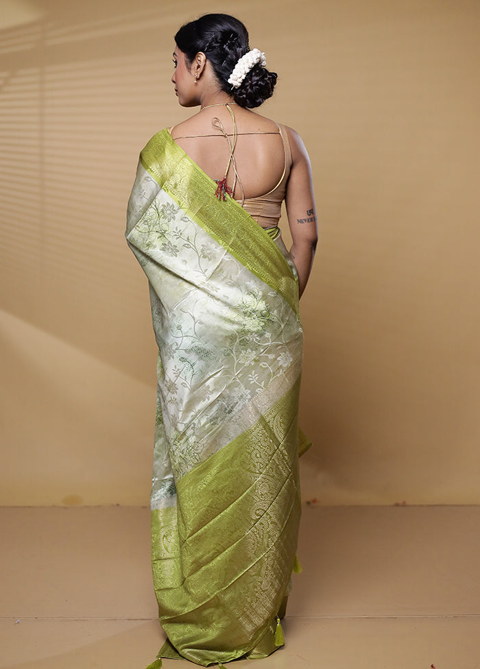 Green Dupion Silk Saree With Blouse Piece