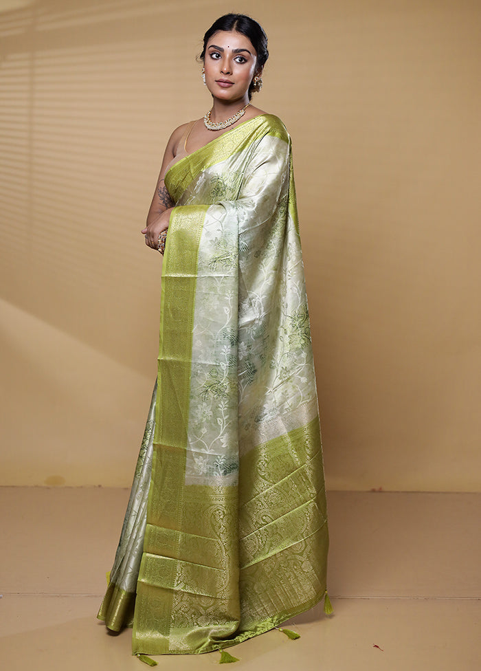 Green Dupion Silk Saree With Blouse Piece