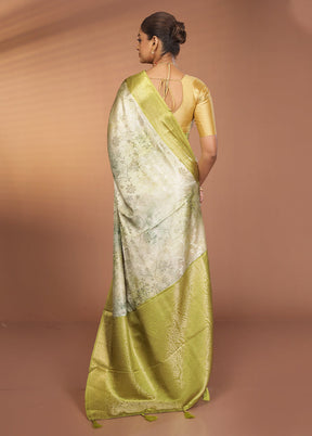 Green Dupion Silk Saree With Blouse Piece