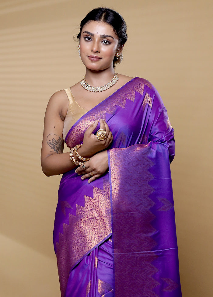 Purple Dupion Silk Saree With Blouse Piece