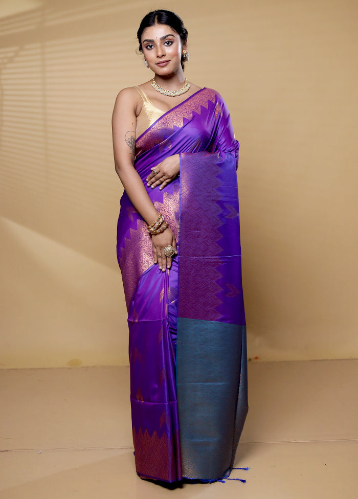 Purple Dupion Silk Saree With Blouse Piece