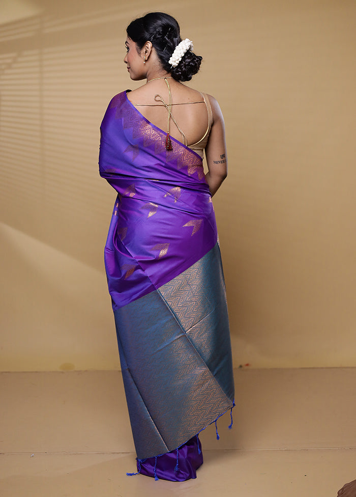 Purple Dupion Silk Saree With Blouse Piece