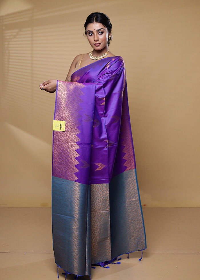 Purple Dupion Silk Saree With Blouse Piece