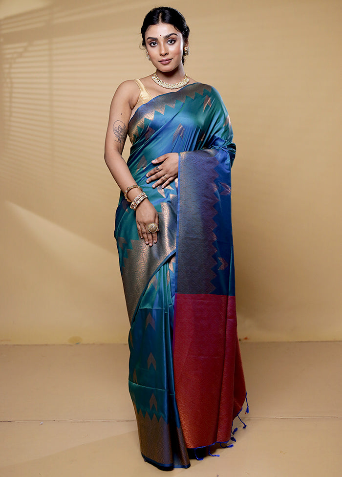 Blue Dupion Silk Saree With Blouse Piece