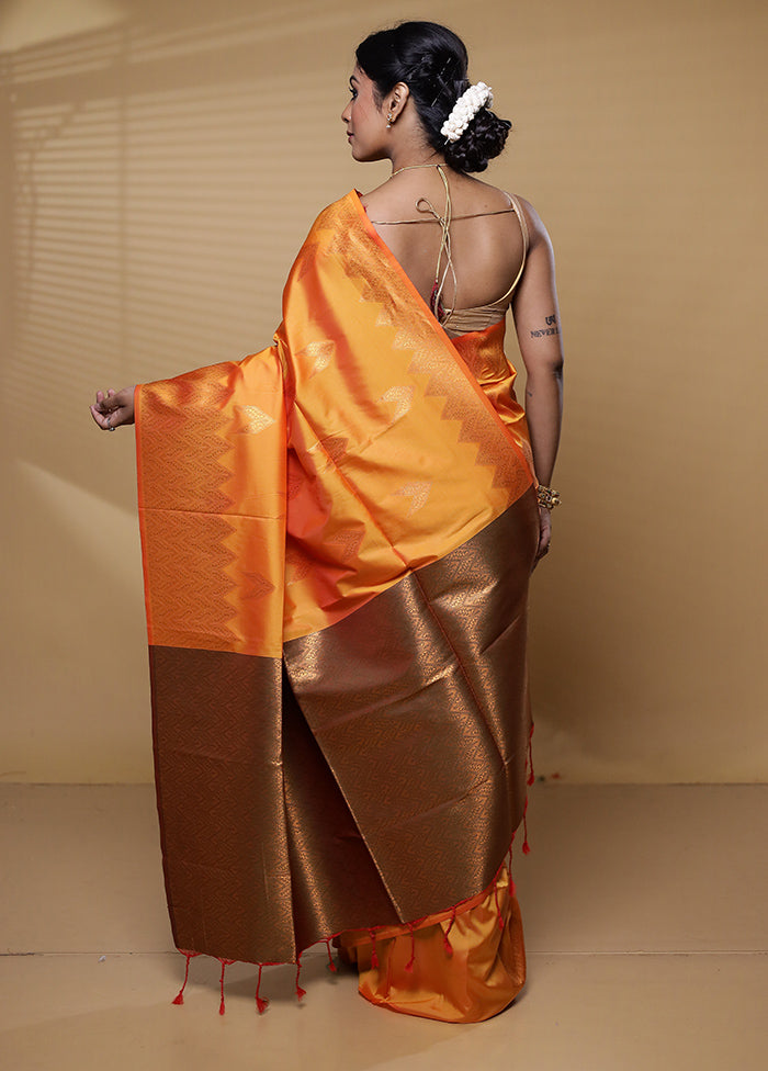 Yellow Dupion Silk Saree With Blouse Piece