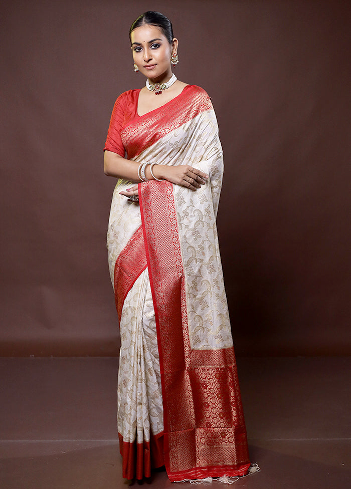 Cream Dupion Silk Saree With Blouse Piece