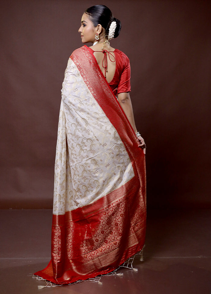 Cream Dupion Silk Saree With Blouse Piece