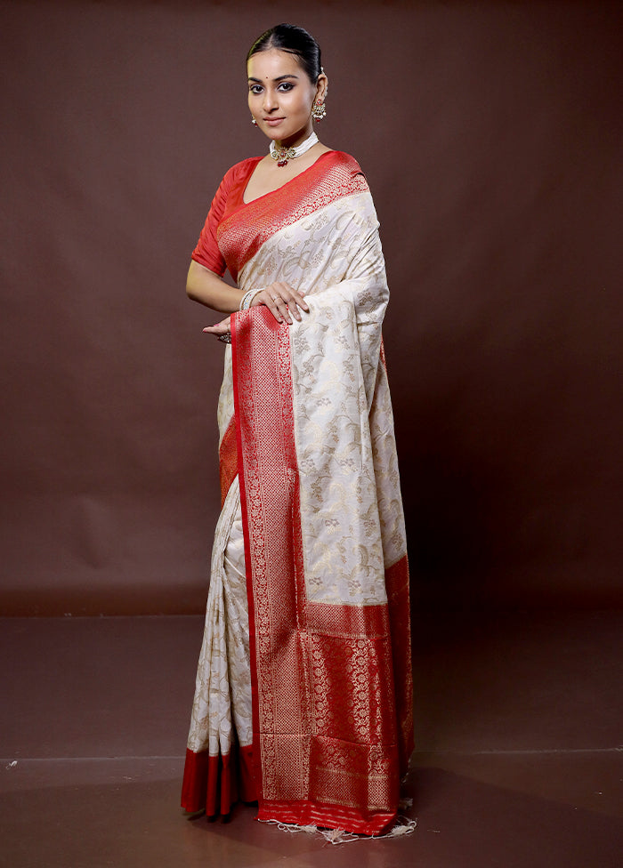 Cream Dupion Silk Saree With Blouse Piece