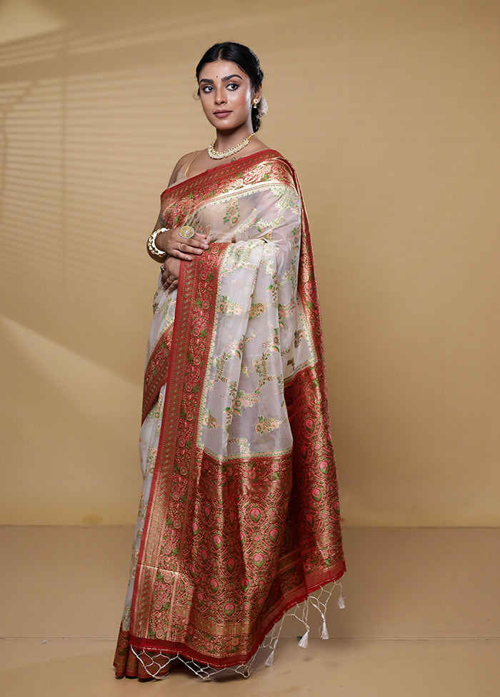 Cream Dupion Silk Saree With Blouse Piece