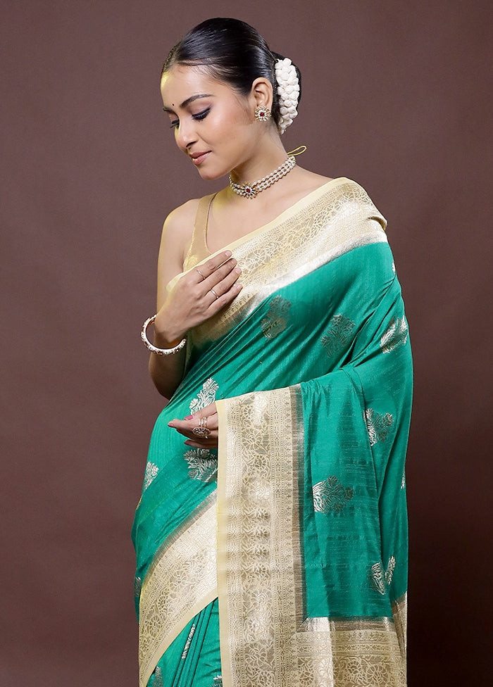 Green Dupion Silk Saree With Blouse Piece