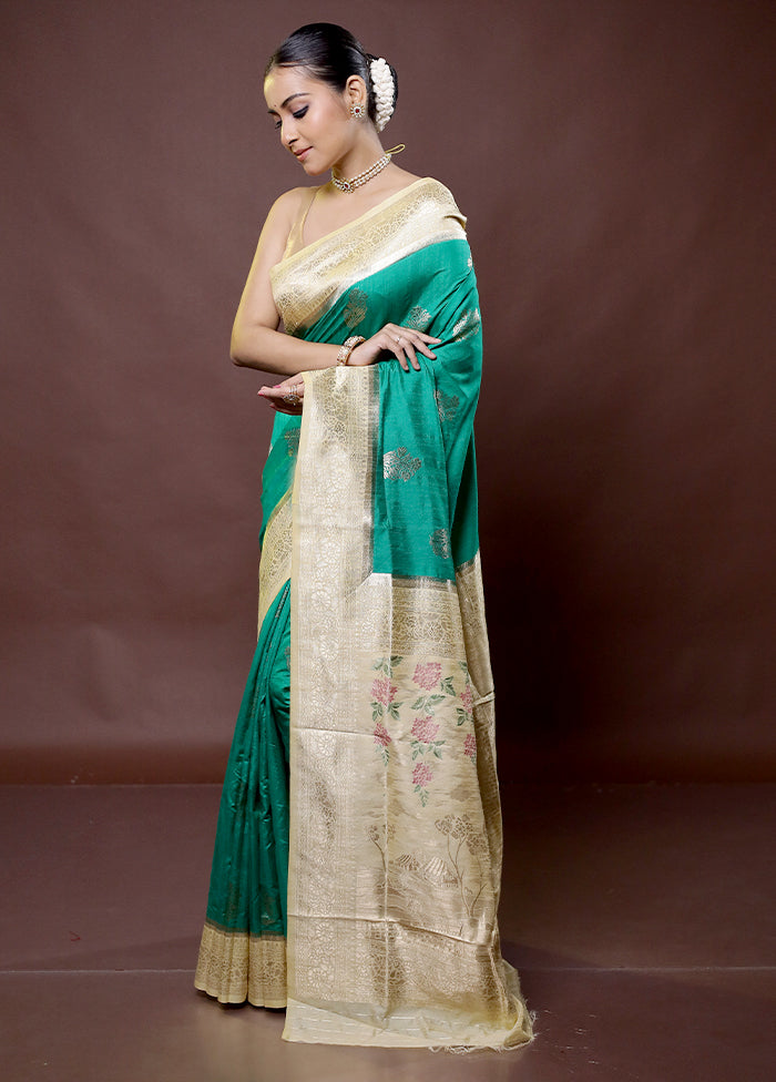 Green Dupion Silk Saree With Blouse Piece