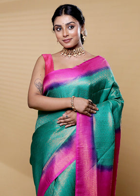 Green Dupion Silk Saree With Blouse Piece