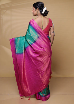 Green Dupion Silk Saree With Blouse Piece