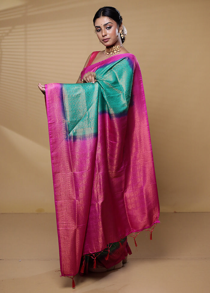 Green Dupion Silk Saree With Blouse Piece