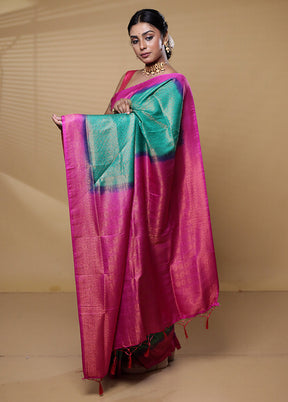 Green Dupion Silk Saree With Blouse Piece