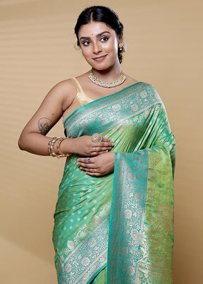 Green Dupion Silk Saree With Blouse Piece