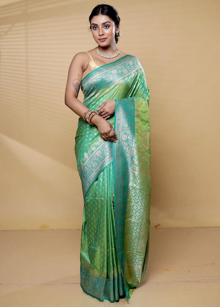 Green Dupion Silk Saree With Blouse Piece