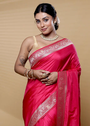 Pink Dupion Silk Saree With Blouse Piece