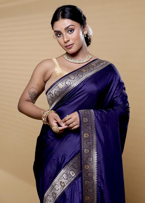 Blue Dupion Silk Saree With Blouse Piece