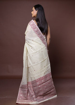 Cream Cotton Saree With Blouse Piece