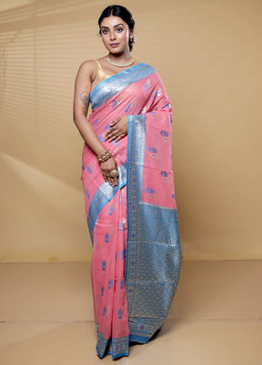 Pink Kora Silk Saree With Blouse Piece