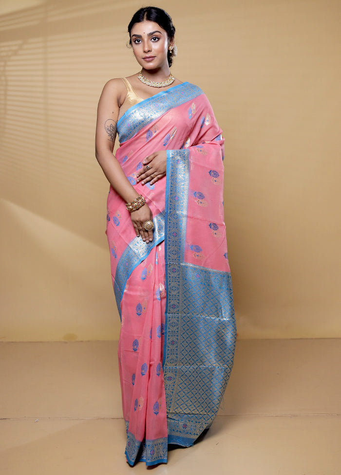 Pink Kora Silk Saree With Blouse Piece