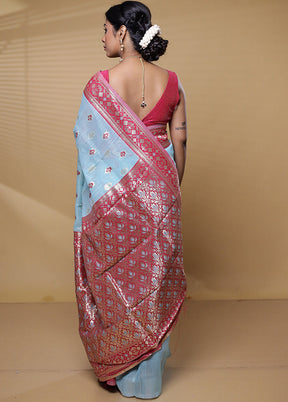 Blue Kora Silk Saree With Blouse Piece