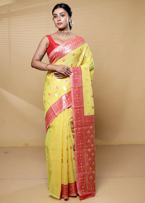 Yellow Kora Silk Saree With Blouse Piece