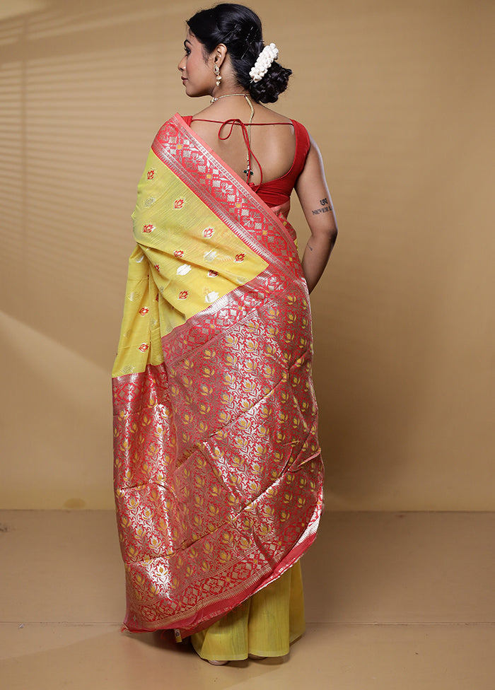 Yellow Kora Silk Saree With Blouse Piece