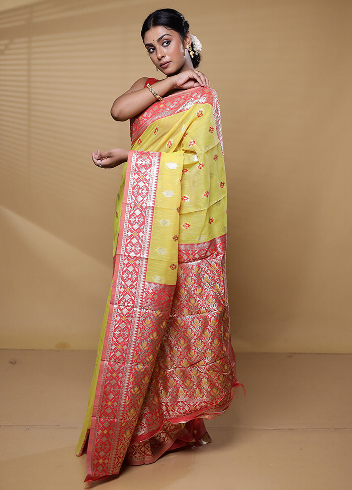 Yellow Kora Silk Saree With Blouse Piece