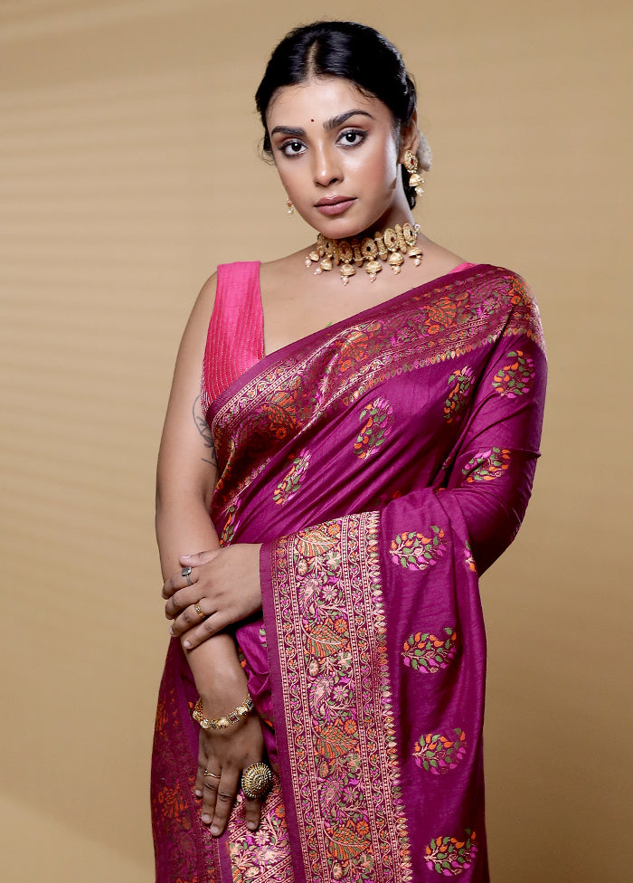 Purple Dupion Silk Saree With Blouse Piece