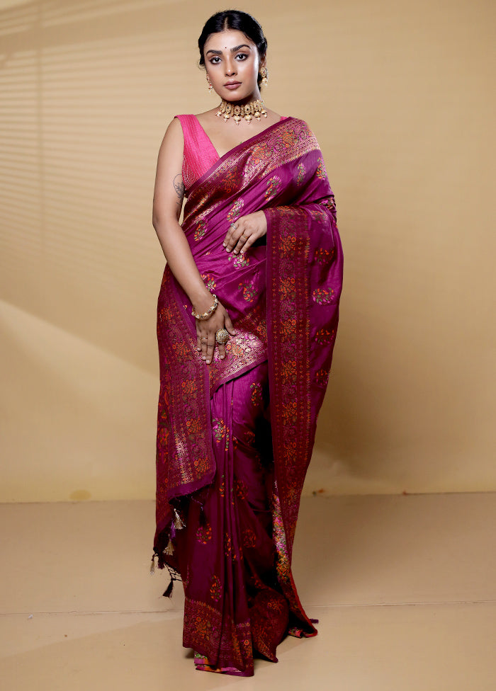 Purple Dupion Silk Saree With Blouse Piece