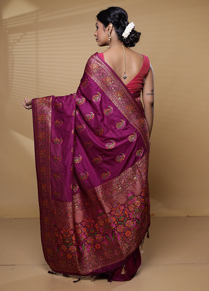 Purple Dupion Silk Saree With Blouse Piece