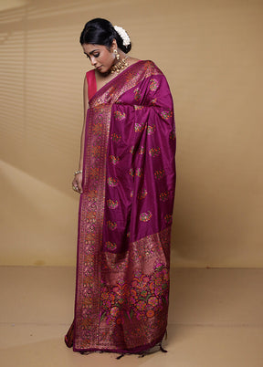 Purple Dupion Silk Saree With Blouse Piece