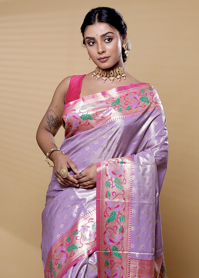 Purple Kanjivaram Silk Saree With Blouse Piece