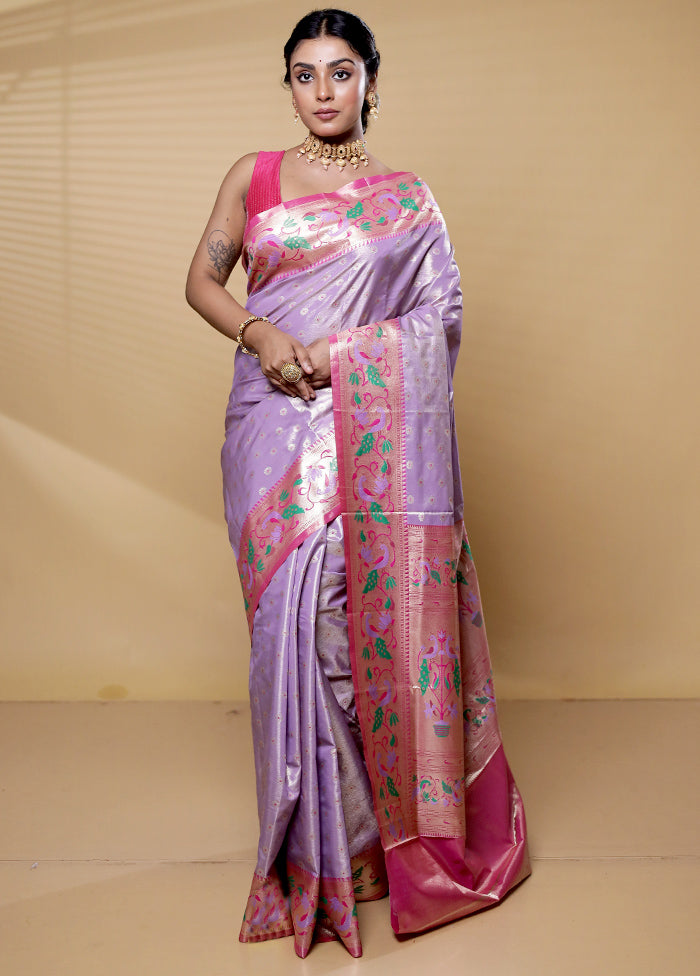 Purple Kanjivaram Silk Saree With Blouse Piece