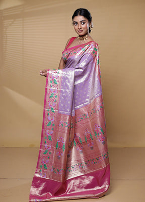 Purple Kanjivaram Silk Saree With Blouse Piece