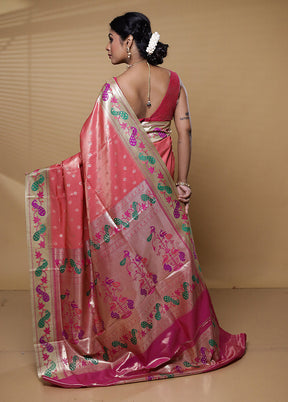 Pink Kanjivaram Silk Saree With Blouse Piece