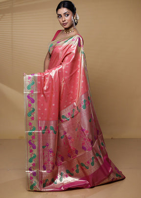 Pink Kanjivaram Silk Saree With Blouse Piece