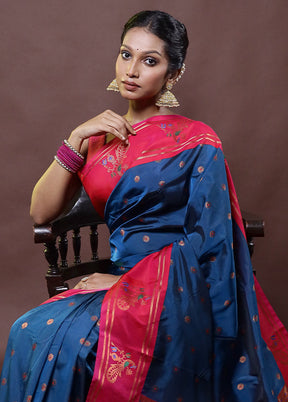 Blue Kanjivaram Silk Saree With Blouse Piece