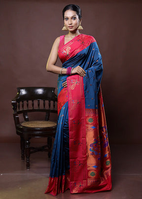 Blue Kanjivaram Silk Saree With Blouse Piece