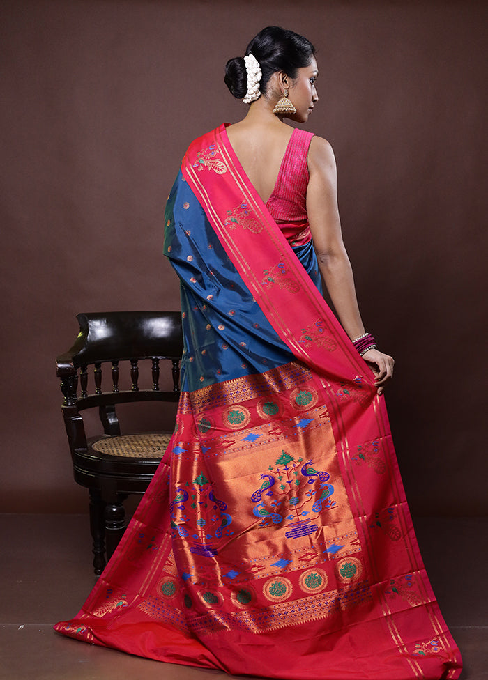 Blue Kanjivaram Silk Saree With Blouse Piece