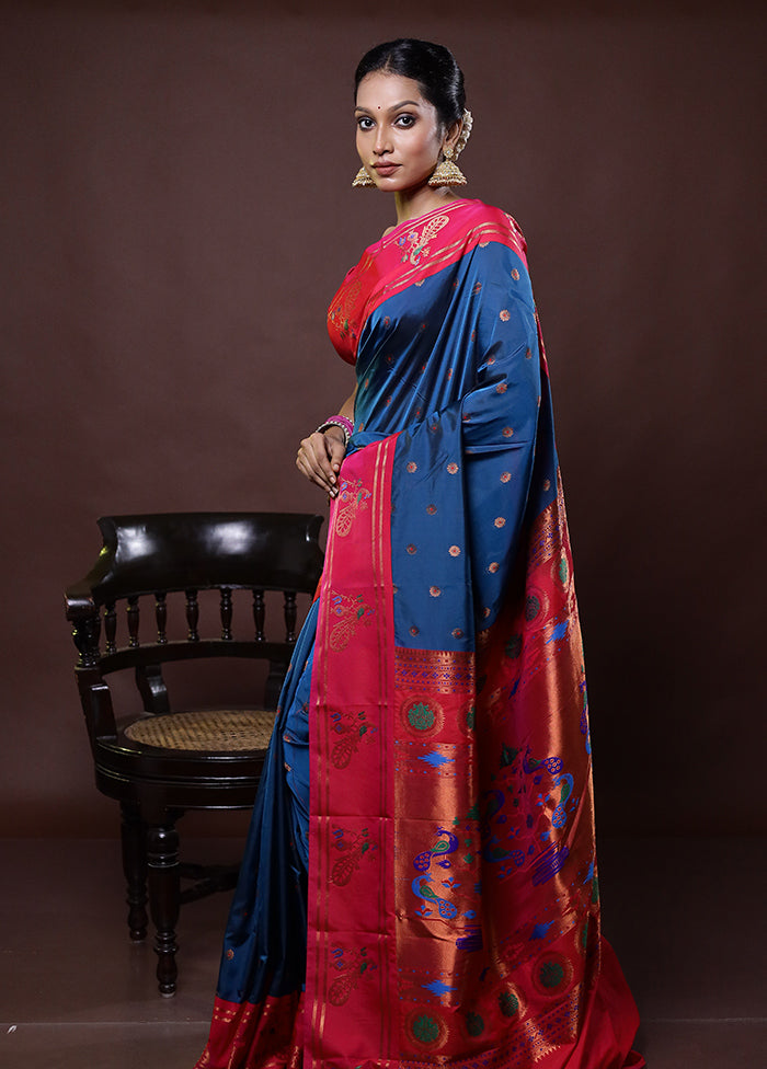 Blue Kanjivaram Silk Saree With Blouse Piece