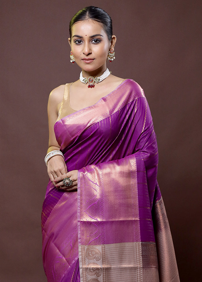 Purple Kanjivaram Silk Saree With Blouse Piece