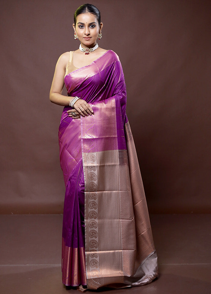 Purple Kanjivaram Silk Saree With Blouse Piece