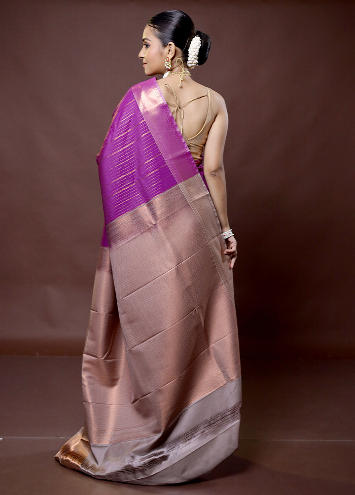 Purple Kanjivaram Silk Saree With Blouse Piece