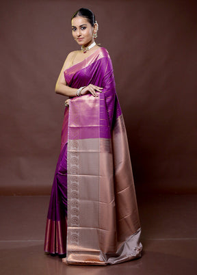 Purple Kanjivaram Silk Saree With Blouse Piece