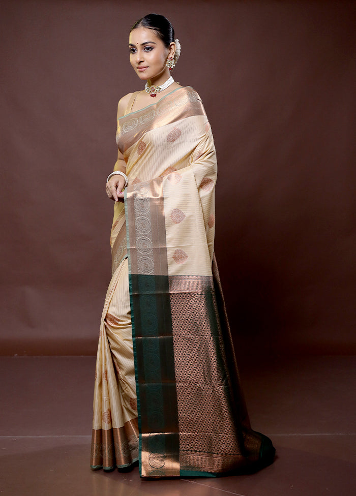 Cream Kanjivaram Silk Saree With Blouse Piece