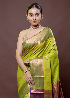 Green Kanjivaram Silk Saree With Blouse Piece